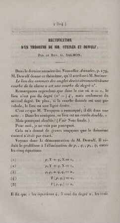 Recification d'un théoreme de MM. Steiner et Dewulf.