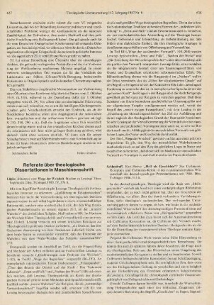 Referate über theologische Dissertationen in Maschinenschrift