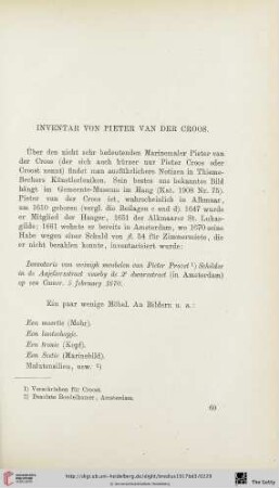 Inventar von Pieter van der Croos