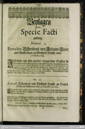 Beylagen Zu der Specie Facti gehörig