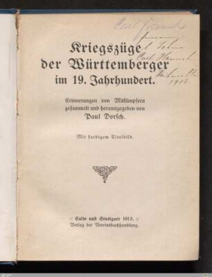 Kriegszüge der Württemberger im 19. Jahrhundert : Erinnerungen von Mitkämpfern
