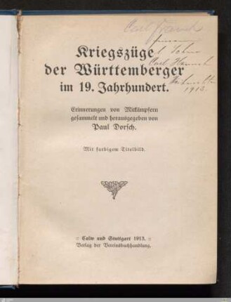 Kriegszüge der Württemberger im 19. Jahrhundert : Erinnerungen von Mitkämpfern