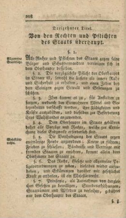 Dreizehnter Titel. Von den Rechten und Pflichten des Staats überhaupt
