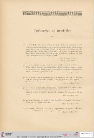 Tapisseries et Broderies (Nr. 462 - 503)