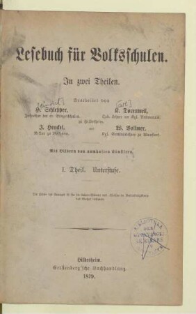 Theil 1 = Unterstufe, [Schülerband]: [Theil 1 = Unterstufe, [Schülerband]] : in zwei Theilen