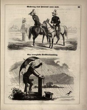 "Musterung eines Freicorps anno 1849" "Eine verunglückte Volksversammlung"