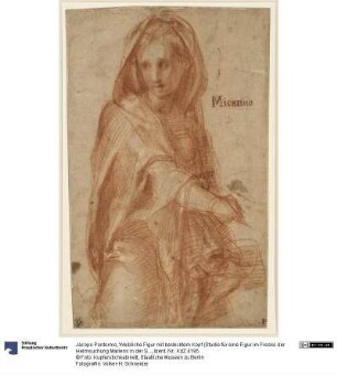 Weibliche Figur mit bedecktem Kopf (Studie für eine Figur im Fresko der Heimsuchung Mariens in der Santissima Annunziata)