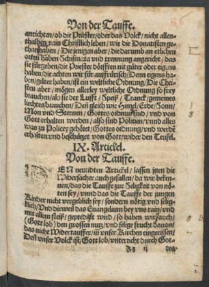 IX. Artickel. Von der Tauffe.