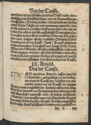 IX. Artickel. Von der Tauffe.