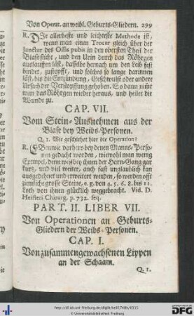 Liber VII. Von Operationen an Geburts-Gliedern der Weibs-Personen.