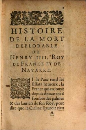 Histoire de la mort deplorable de Henry IIII