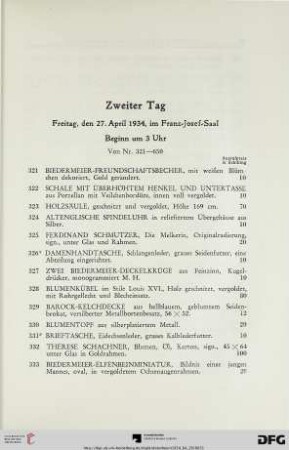 Zweiter Tag: Freitag, den 27. April, im Franz-Josef-Saal, Beginn um 3 Uhr (Nr. 321-650)
