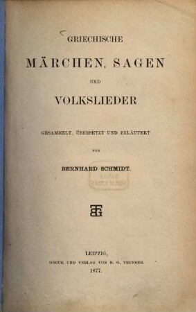 Griechische Märchen, Sagen und Volkslieder