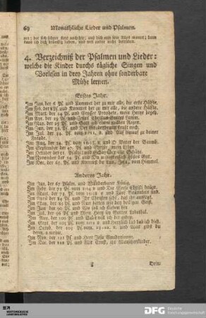4. Verzeichniß der Psalmen und Lieder