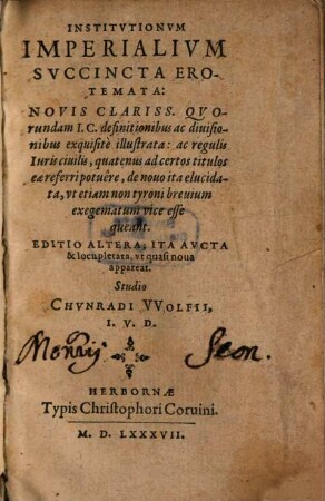 Institvtionvm Imperalivm Svccincta Erotemata
