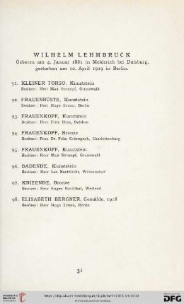 Wilhelm Lehmbruck (Nr. 91-98)
