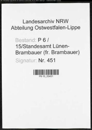 Sterberegister Standesamt Lünen-Brambauer