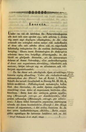 Årsberättelse om zoologiens framsteg. 2. Delen, Årsberättelse om framstegen i insekternas myriapodernas och arachnidernas naturalhistoria : under åren .... 1843/44 (1845)