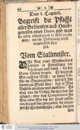 Das 2. Capitel. Vom Stallmeister