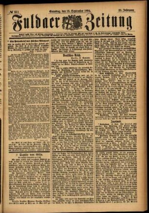 Ausgabe vom Samstag, den 15. September 1894.