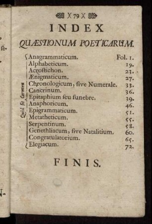Index Quæstionum Poeticarum.