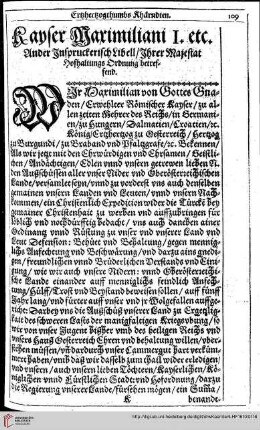 Kayser Maximiliani I. etc. ...