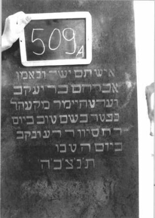 Grabstein 509 (Index: 100111600) Material: Granit Zustand: gut Maße HxBxT: 205x63x33 cm Beschreibung: Stele, Sockel, giebelartiger Abschluß: Grabstein 509A