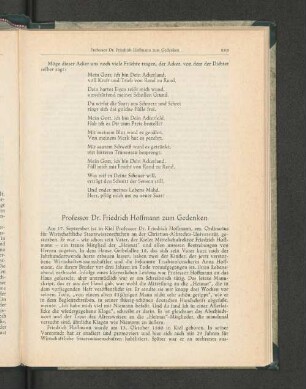 Professor Dr. Friedrich Hoffmann zum Gedenken