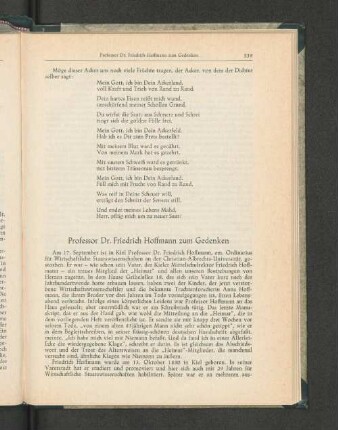 Professor Dr. Friedrich Hoffmann zum Gedenken