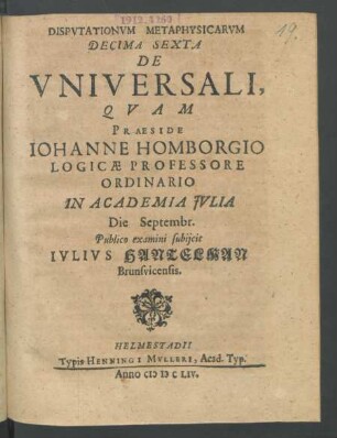 Disputationum Metaphysicarum Decima Octava De Universali