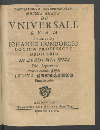 Disputationum Metaphysicarum Decima Octava De Universali