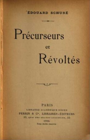 Précurseurs et révoltés