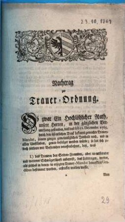 Nachtrag zur Trauer-Ordnung