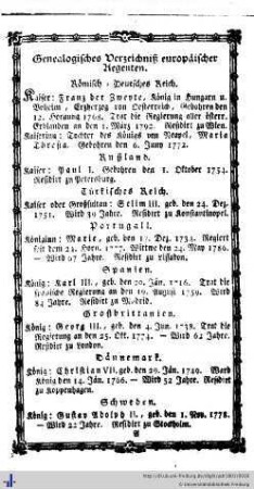 Genealogisches Verzeichniß europäischer Regenten