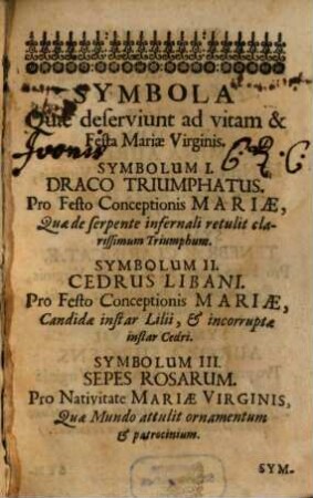 Symbola Virginea, Ad Honorem Mariae Matris Dei