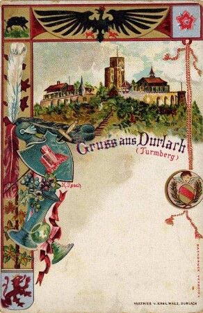 Postkartenalbum mit Motiven von Durlach. "Gruss aus Durlach. Turmberg"