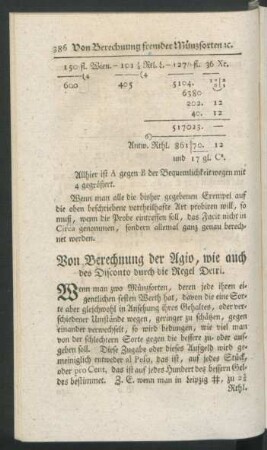 Von Berechnung der Agio, ...