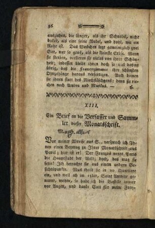 ¬Ein¬ Brief an die Verfasser und Sammler dieser Monatsschrift