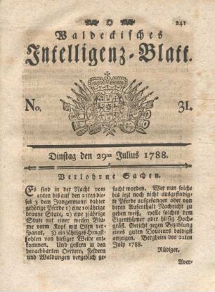 No. 31. Dinstag den 29ten Julius 1788