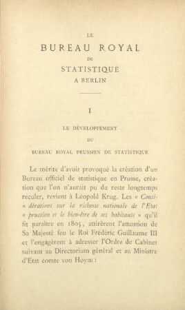 I. Le développement du Bureau Royal Prussien de Statistique