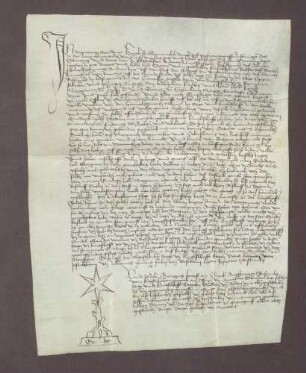 Notariatsinstrument über einiger Zeugen Aussage über die von Bischof Matthias von Speyer bestrittene, dem Markgrafen Karl I. von Baden jedoch zustehende Nießung der Wildbänne im Hohenberg Wald