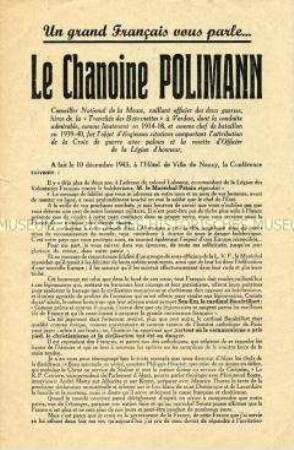 Propagandaflugblatt aus Vichy-Frankreich mit der Warnung eines französischen Offiziers und Priesters vor dem Bolschewismus