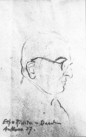 Porträt eines Mannes mit Brille im Profil : Porträt eines Mannes mit Brille im Profil. Zeichnung (1937; E. Richter)