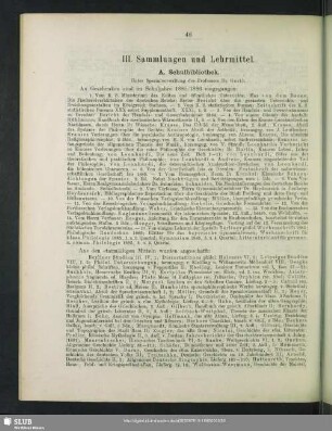 III. Sammlungen und Lehrmittel