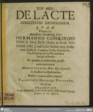 De Lacte Exercitatio Physiologica