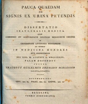 Pauca quaedam de signis ex urina petendis : Diss. inaug. med.