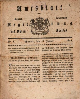 Amtsblatt der Königlich-Baierischen Regierung des Rheinkreises. 1822