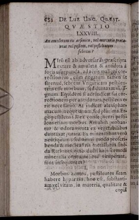 Quaestio LXXVIII. An amuletum ex arsenico, vel mercurio praecaveat vel pestem, vel pestilentem febrem?