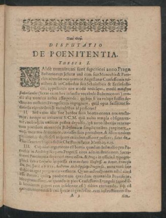 Disputatio De Poenitentia.