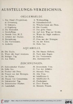 Ausstellungs-Verzeichnis (Nr. 1-105)